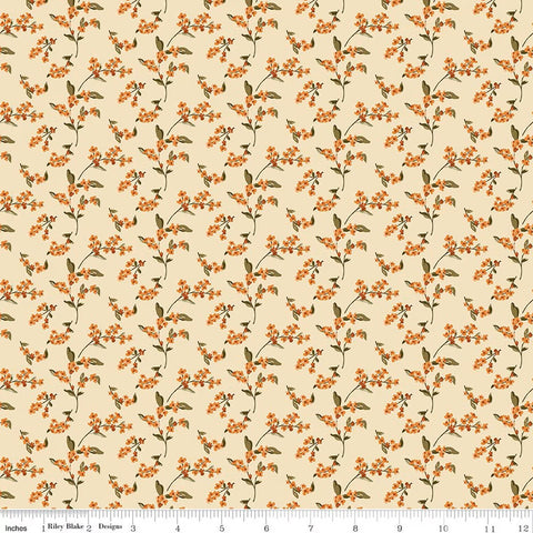 ivory, Bountiful Collection Pumpkins Cotton Fabric C17864