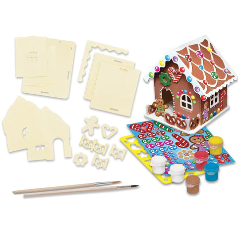 Holiday Craft Kit - Buildable Gingerbread House Wood Paint Kit 21847