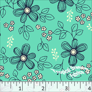 Jade Tropical Breeze Fabrics Standard Weave Monochrome Floral Poly Cotton Fabric 5711