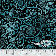 Standard Weave Floral Doodle Print Poly Cotton Fabric 6015 jade