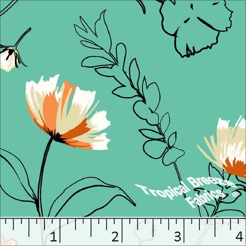 Standard Weave Large Floral Print Dress Fabric 6161 jade