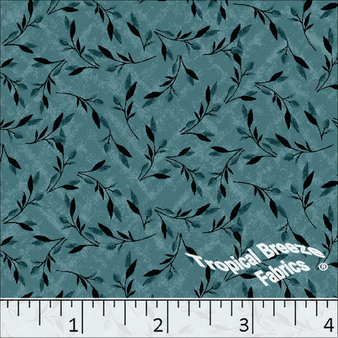 Jade, Standard Weave Leaf Print Poly Cotton Fabric 6190
