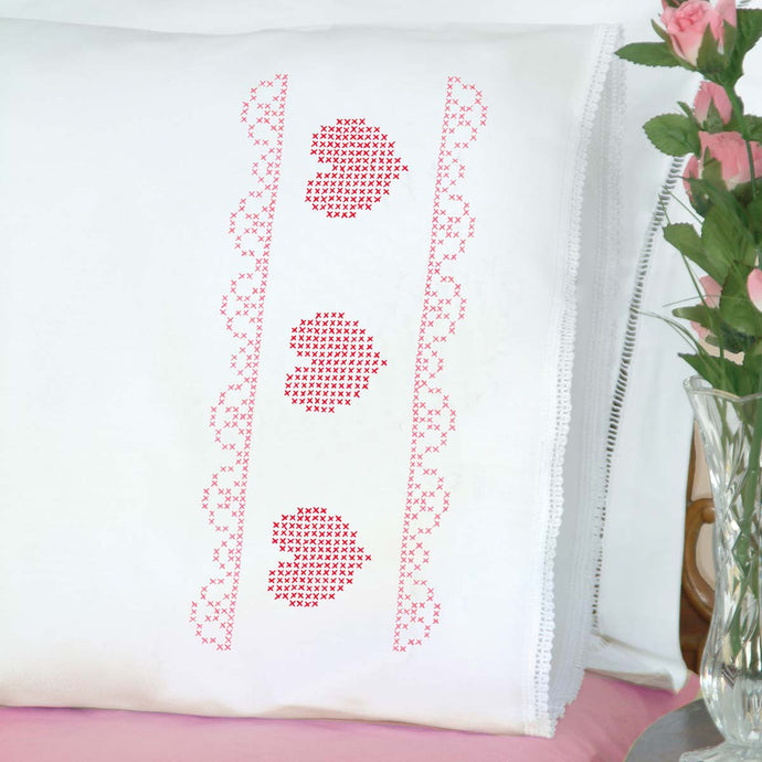 Cross Stitch Hearts & Lace Lace Edge Pillowcases 1800-544