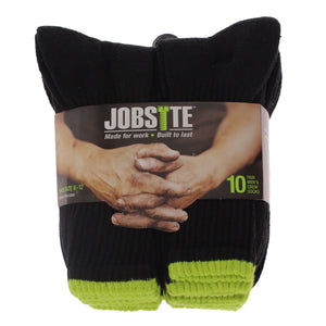 Pack of 10 pairs of men's JobSite crew socks in black