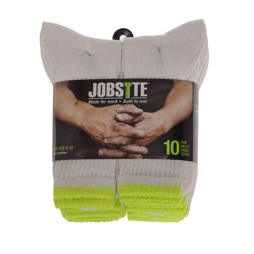 Pack of 10 pairs of men's JobSite crew socks in white