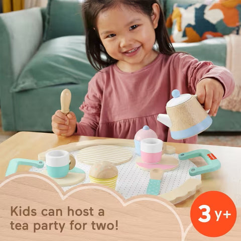 Wood Pretend Play Toy Tea Set, 12-Piece Wooden Playset HXT82