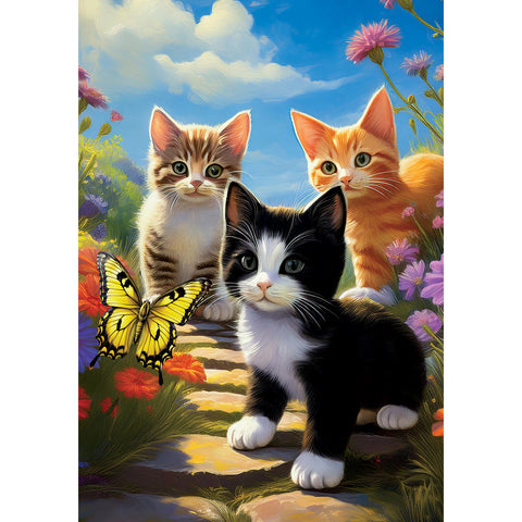 Garden flag showing Kittens & Butterflies