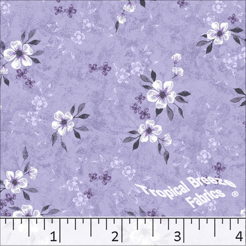 lavender, Standard Weave Floral Print Poly Cotton Fabric 6292