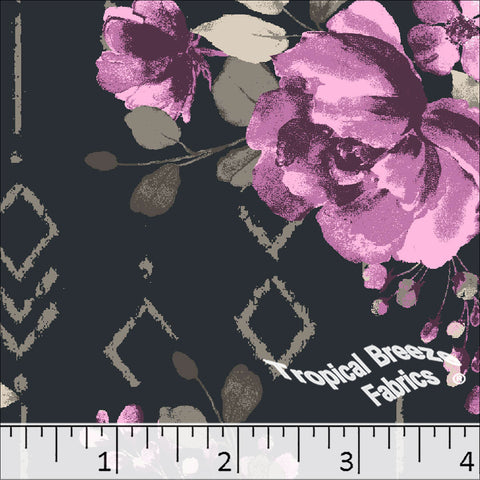 Standard Weave Geometric Floral Poly Cotton Fabric 6118 lavender
