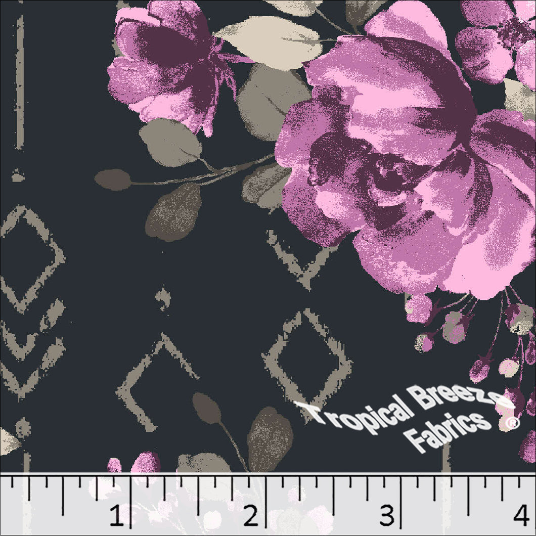 Standard Weave Geometric Floral Poly Cotton Fabric 6118 lavender