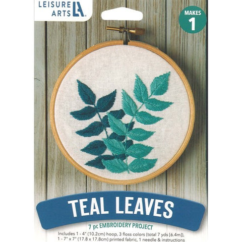 Teal Leaves Embroidery Kit LEA50753