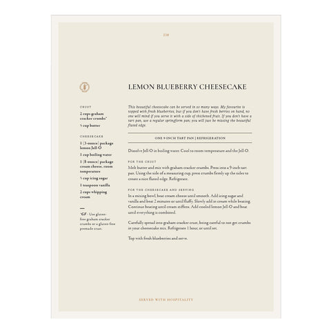 Served with Hospitality lemon blueberry cheesecake recipe