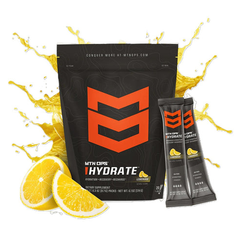 MTN OPS Hydrate energy drink mix in lemonade