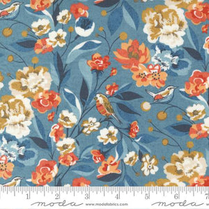 Nutmeg Collection Floral Birds Cotton Fabric light blue