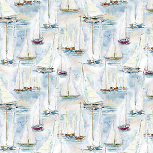 Coastal Sanctuary Collection Boats All Over Cotton Fabric Light Blue