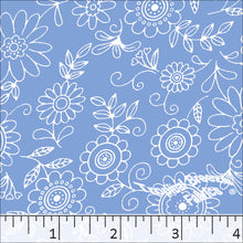Poly Cotton Doodle Floral Print Fabric 5763 Light Blue