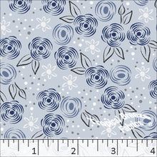 Poly Cotton Doodle Floral Print Dress Fabric light blue