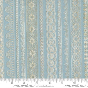 Junk Journal Collection Lace Stripes Cotton Fabric Light Blue