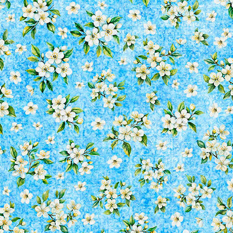 light-blue-Citrus Bliss Collection Lemon Blossoms Cotton Fabric 31716