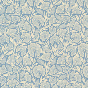 Flower Press Collection Curved Florals Cotton Fabric 3302 light blue