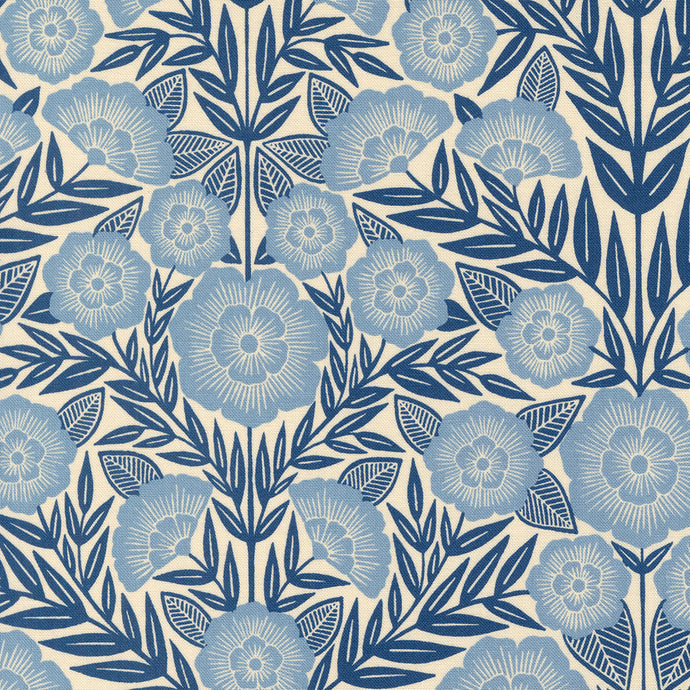 Flower Press Collection Floral Print Cotton Fabric 3300 light blue