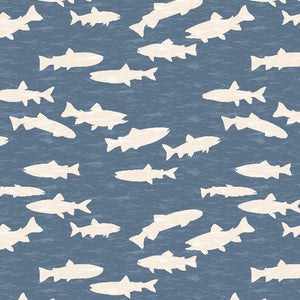 Light Blue, Gone Fishing Collection Fish Silhouettes Cotton Fabric 21765