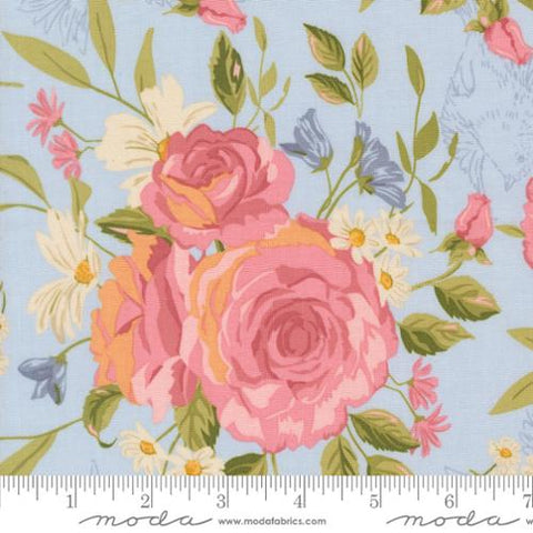light blue, My Secret Garden Collection Rose Garden Cotton Fabric 20980