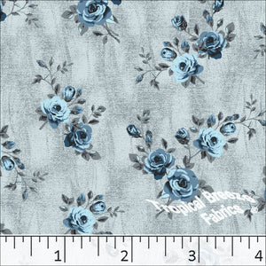 Standard Weave Floral Print Poly Cotton Fabric 6081 light blue