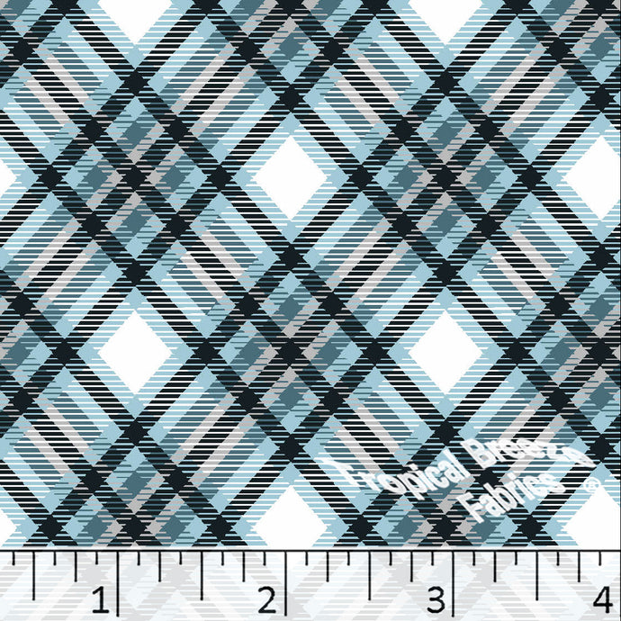 Standard Weave Plaid Print Poly Cotton Fabric 6020 light blue