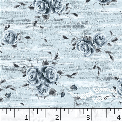 light blue, Standard Weave Rose Print Poly Cotton Fabric 6342