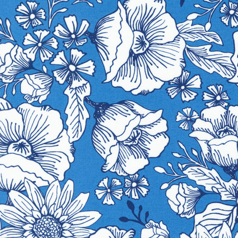 Sunflowers in My Heart Collection Large Floral Cotton Fabric 27320 light blue