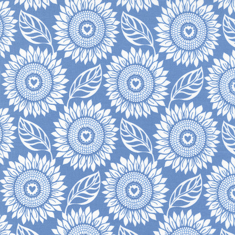 Sunflowers in My Heart Collection Large Sunflower Cotton Fabric 27321 light blue