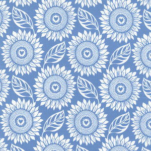 Sunflowers in My Heart Collection Large Sunflower Cotton Fabric 27321 light blue