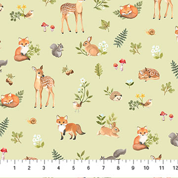 Woodland Babes Collection Baby Animals Cotton Fabric DP27169 light green