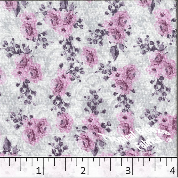 Linen Crepe Floral Print Polyester Fabric 048326 light pink