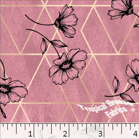 light pink, Standard Weave Geometric Floral Print Poly Cotton Fabric 6254