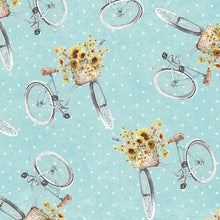 Sunflower Sweet Collection Bicycle Toss Cotton Fabric light teal