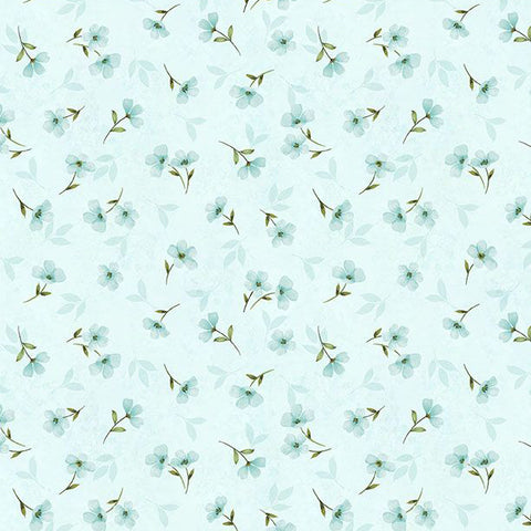 light teal, Gentle Meadow Collection Small Floral Toss Cotton Fabric 32115