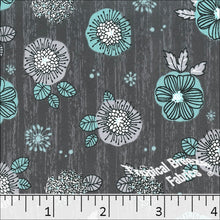 Koshibo Blossom Print Polyester Fabric 048314 light turquoise