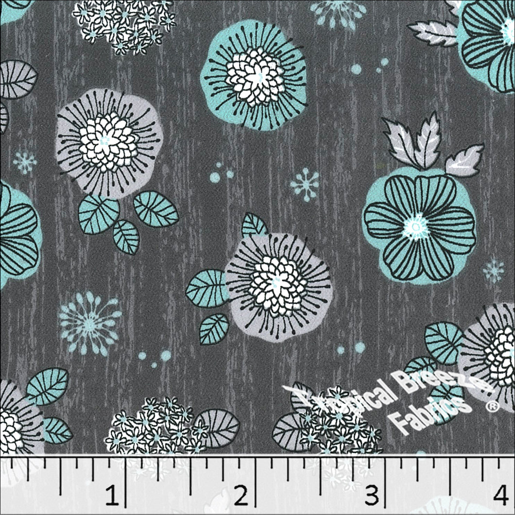 Koshibo Blossom Print Polyester Fabric 048314 light turquoise