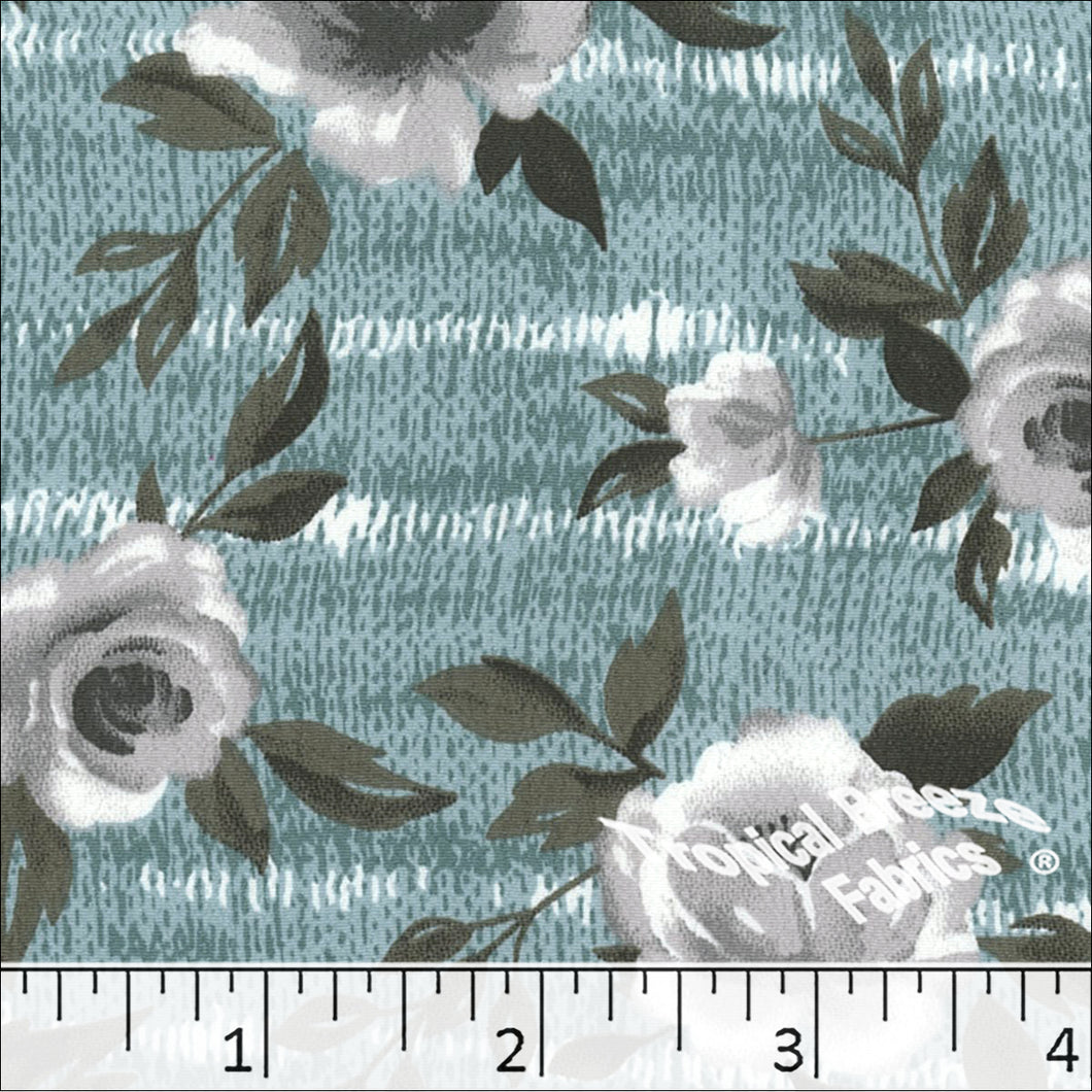 light turquoise, Koshibo Large Floral Print Polyester Fabric 04852