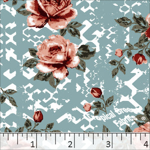 Poly Cotton Floral Print Dress Fabric 6085 light turquoise