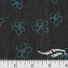 Standard Weave Flower Doodle Print Poly Cotton Fabric 6016 light turquoise