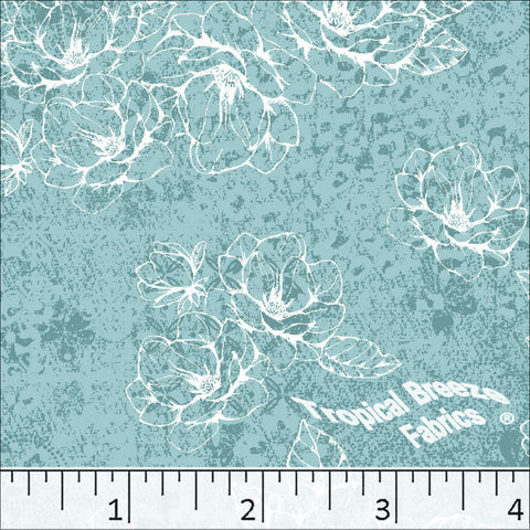 Light Turquoise, Standard Weave Large Floral Print Dress Fabric 6199