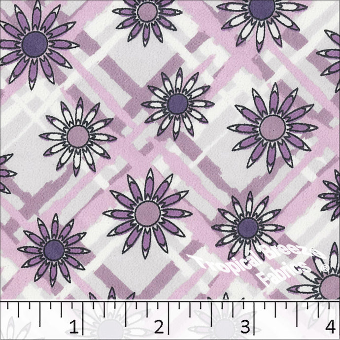 Koshibo Floral Plaid Print Polyester Fabric 048412 lilac