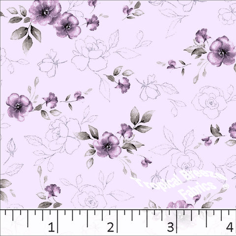 lilac, Standard Weave Floral Print Poly Cotton Fabric 6313