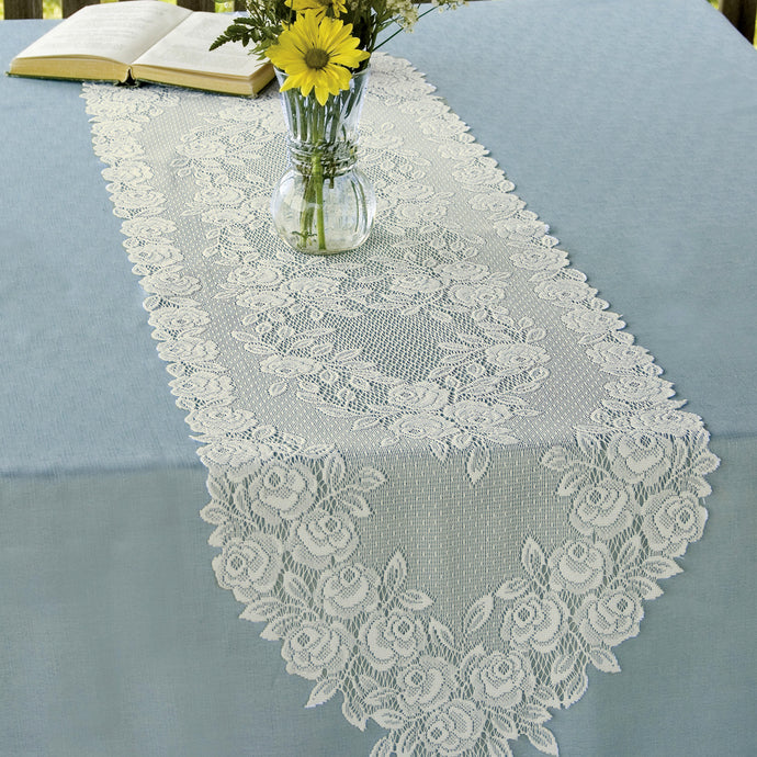 tea rose lace table runner ecru