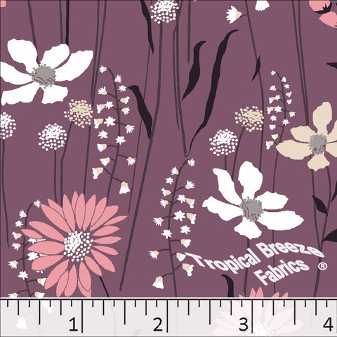 magenta, Standard Weave Wildflower Print Poly Cotton Fabric 6298