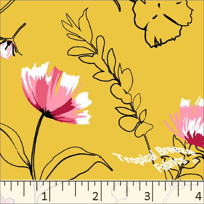 Standard Weave Large Floral Print Dress Fabric 6161 maize