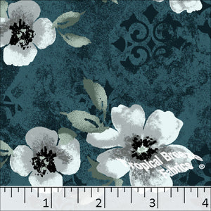 Standard Weave Large Floral Print Poly Cotton Fabric 6050 mallard